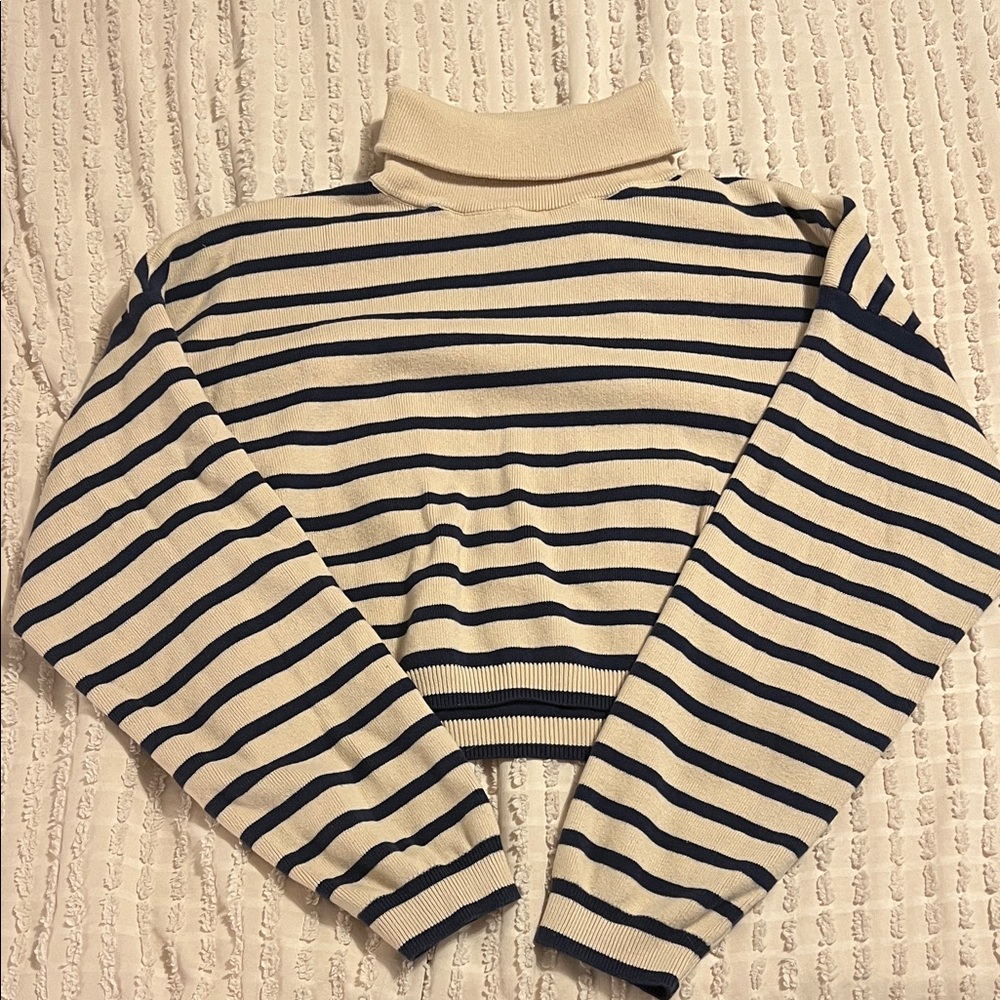 Lulu's Navy and Cream Striped Turtleneck Sweater